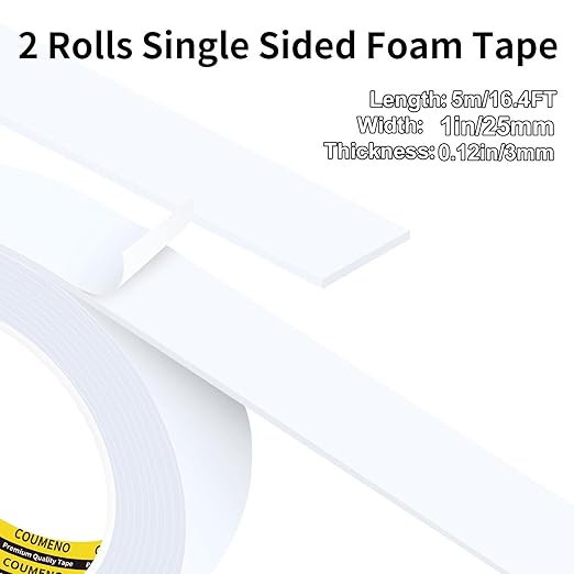 2 Pack Single-Sided Adhesive White Foam Tape, Single-Sided Sealing Strip Foam Pad Sponge Tape Window Weatherproof, Self-Adhesive Insulation Sealing Tape (White) 0.98inX16.4FT
