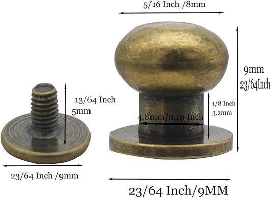 Denailey 12 Sets Solid Brass Round Head Button Stud Screw Leather Rivet Chicago Screws Button Rivets for Leather Craft Belt Wallet Handbag Repairs Decoration (Round Head Size 8mm, Shiny Silver)