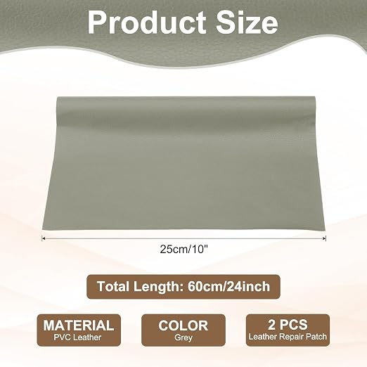 PATIKIL Leather Repair Patch, 2 Pack 10 x 24 Inch Self-Adhesive Vinyl Patch Furniture Tape Repair Kit for Sofas Couches Stools Chairs Cabinets Bags, Grey