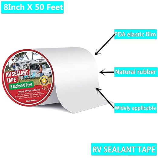 CHUANGSEED RV Roof Tape White, 8 Inch X 50 Feet, RV Sealant Tape, Roof Patch Repair Tape for Camper Roof Repair, Trailer Roof Sealant, Stop Camper Roof Leaks, UV-Resistant, Weatherproof,Boat