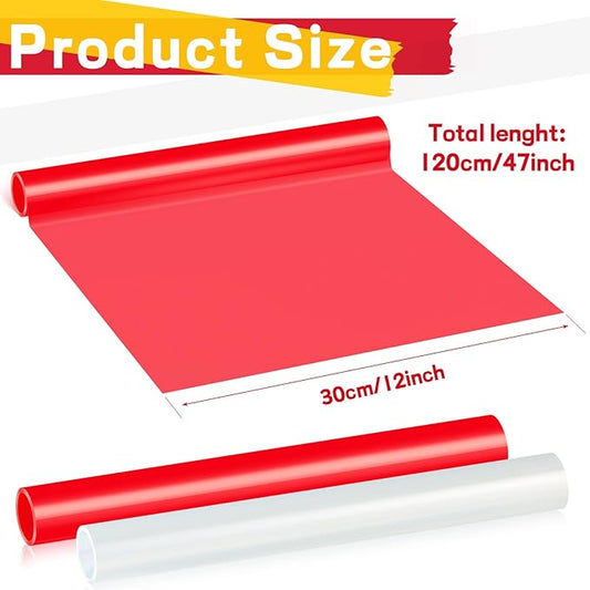 Patelai 2 Rolls 3.94 ft X 11.81 Inches Self Adhesive Repair Light Tape Auto Tail Light Tape Fog Lights Tint Tape Headlight Lens Tape (Red, Clear)