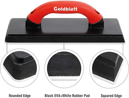 Goldblatt 4" x 12" Grout Float with 3 Pack Sponges for Grout Cleaning - Molded Rubber Grout Float, Floor & Tile Grout Tools with Soft-Grip Handle for Masonry, Drywall, Concrete, Stucco
