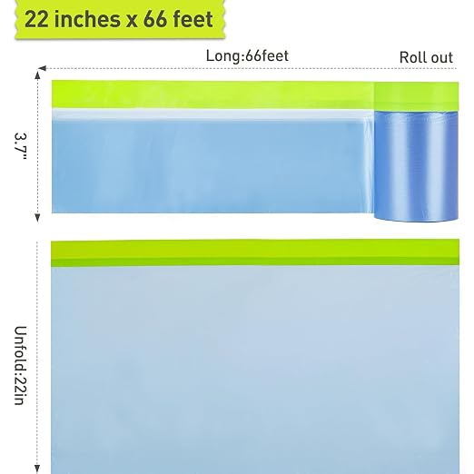 Tangibay Pre-Taped Masking Film for Painting - 22" x 66' Painters Plastic Sheeting with Automotive Paint Tape and Drape for Covering Cars, Walls, Windows and Furniture Protection (6 Rolls)