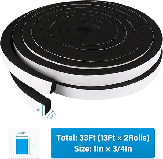 DGSL Foam Insulation Tape, 1In x 3/4In x 33Ft Weather Stripping Door Seal Strip for Doors and Windows,Sliding Door, Soundproofing Door Seal,Weatherstrip,Air Conditioning Seal Strip