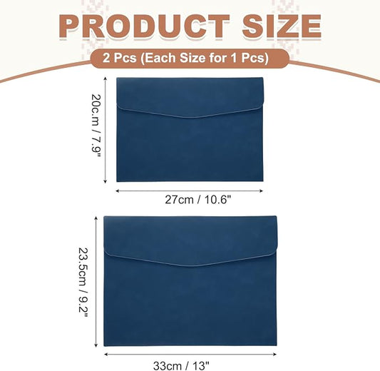 PATIKIL 2Pcs PU Leather File Folders, 13x9 A4 Document Holder Waterproof Envelope Folder with Snap Closure, Portable Portfolio Organizer Case for Paper Receipt, Blue