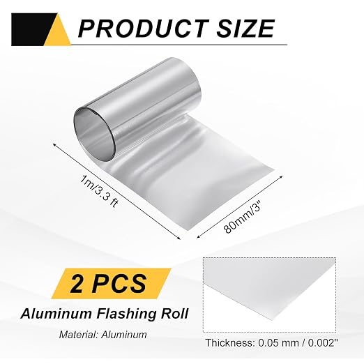 uxcell 2Pcs Aluminum Flashing Roll, 3in x 3.3ft Metal Roof Panels 0.05mm Waterproof Aluminum Sheet Roll for House Repair, Roof Flashing, Sealing Windows Doors, DIY Projects