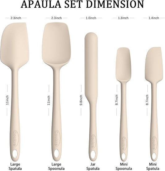 Coukre Silicone Spatula Set of 5,High Temperature Resistant, Food Grade Silicone, Dishwasher Safe, for Baking, Cooking (Pure Beige)
