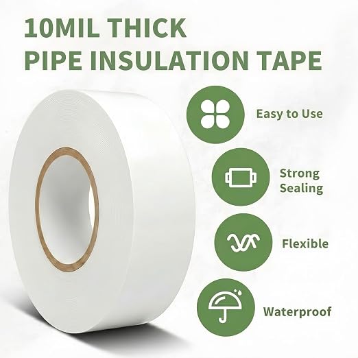 Pipe Wrap Tape 100' Length x 2" Width -10 Mil Thick,PVC Corrosion Protection,Width White Insulation Tape for Drain Pipe, Metal & Electrical Piping, Underground Pipe (2 Pack)