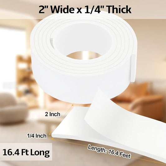 16.4 Feet Foam Weather Stripping Tape,2 Inch W x 1/4 Inch T,High Density Insulation Tape,Self-Adhesive Seal Strip for Doors & Windows-Draft Blocker,Soundproofing,Waterproof,White