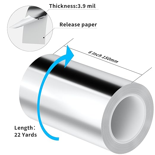 Aluminum Foil Tape Heavy Duty 6 Inch x 22 Yards(3.9 mil), High Temp Waterproof HVAC Tape, Silver Insulation Adhesive for Ductwork, Sealing, Dryer Vent, Furnace, AC, Pipe Repair