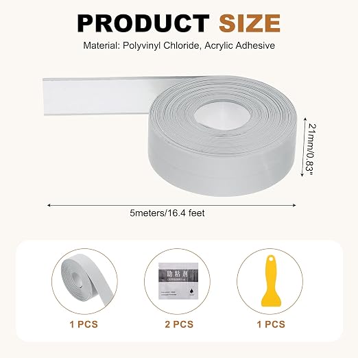 uxcell Caulk Tape Waterproof, 0.83 Inch x 4.92 ft Self-Adhesive Sealant Sealing Strip Caulking Sealant Tape PVC with Tool for Kitchen Sink Toilet Bathroom Bathtub Floor, Gray