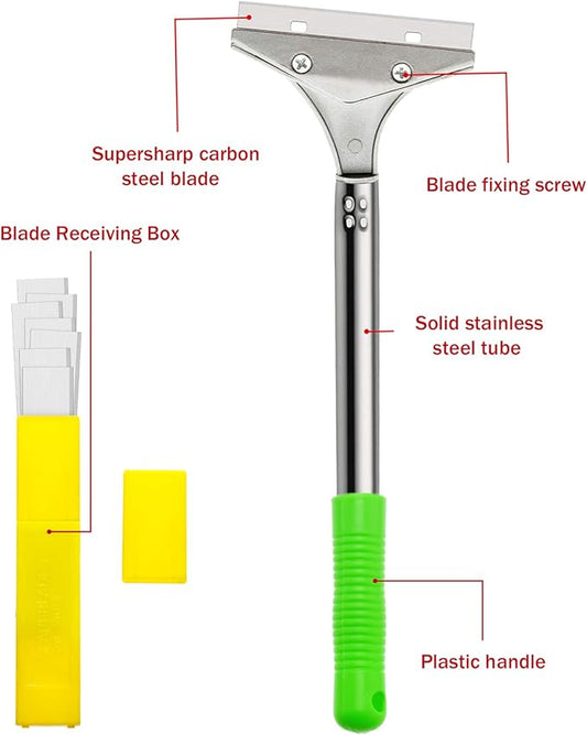 Mudder 4 Inch Razor Blade Scraper Tool Wallpaper Floor Tile Paint Removal Smoothing Scraper Tool with Replacement Blade for Removing Wallpaper Sticker Glue Floor Adhesive(Green,3 Pcs)