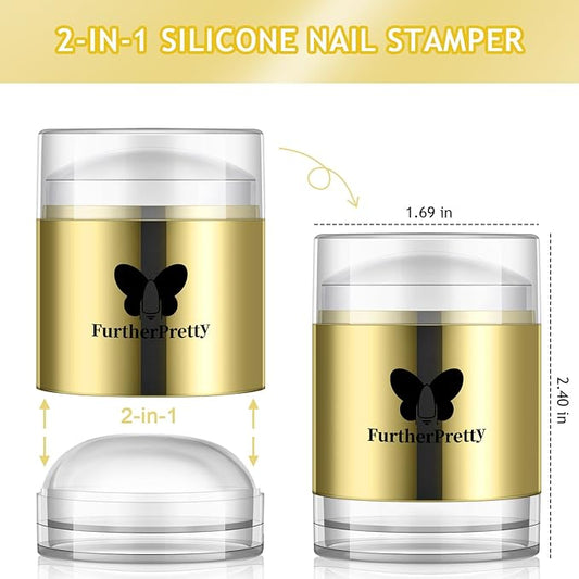 Jelly Silicone Nail Art Stamper, 2-in-1 Detachable Nail Stamping Tool with Scraper for Gel Polish & French Tips, Manicure Salon Supplies, Sello de Silicona para Uñas (2-in-1 Gold)
