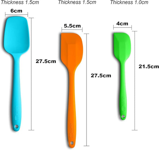 Silicone Spatula 3‑Piece Set Heat Resistant 600°F Non‑Stick Rubber Spatulas with Stainless Steel Core ALLWIN HOUSEWARE Large Spatula, Spoonula & Mini Spatula for Cooking & Baking, Multicolored
