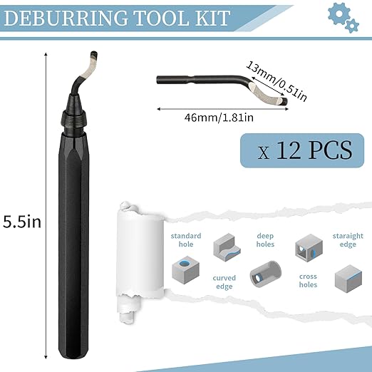 Deburring Tool with 12 HSS Blades, 12 High-Speed Steel Blades for 3D Prints, Metal, PVC & Plastic