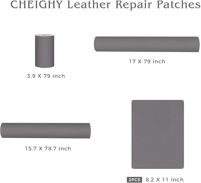CHEIGHY Leather Repair Kit Self Adhesive Leather Repair Patch for Furniture 15.7X79 inch Vinyl Repair Kit for Couches Car Seats Sofa Office Chair Belt Jackets (Dark Grey)