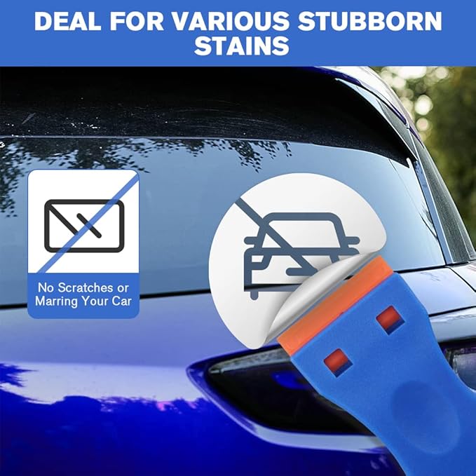 Ainiv Plastic Razor Blade Scrapers, Scraper Tool with 20PCS Blades, Multi-funtional Cleaning Razor Scraper for Removing Stickers, Labels, Caulk, Adhesive, Paint Removal-Blue&Orange
