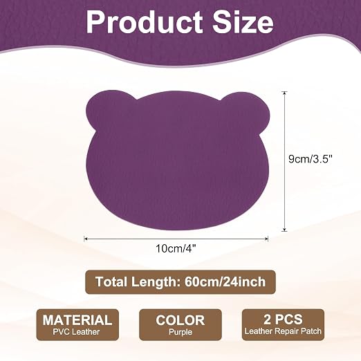 PATIKIL Leather Repair Patch, 2 Pcs 4 x 3.5 Inch Self-Adhesive Vinyl Patch Furniture Tape Repair Kit for Sofas Couches Stools Chairs Cabinets Bags, Purple