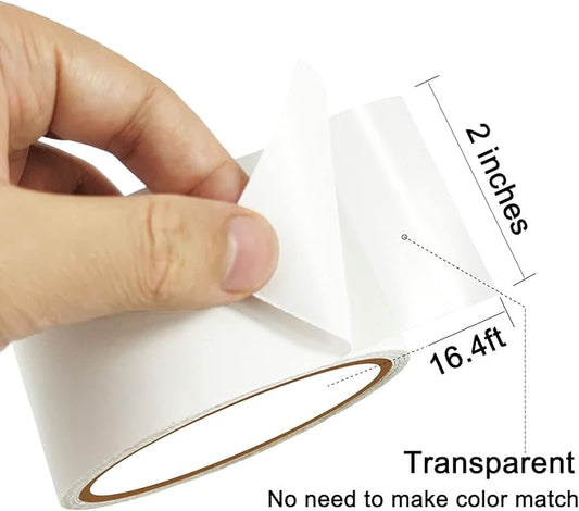 Clear Repair Tape, Waterproof & Airtight, Transparent, 2" x 16.4ft, For PVC, Vinyl, Canvas, Leather, Glass, Rubber