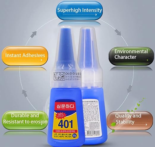 Super Glue Dries Instantly, 401 Strong Instant Adhesive Bond Transparent All-Purpose Universal for Plastic Wood Metal Rubber Leather Manicure DIY Crafts(20g/0.7oz)