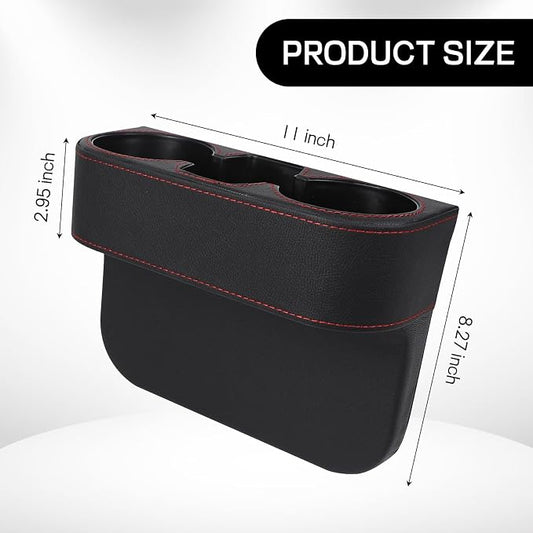 Car Cup Holder, Multifunctional Auto Drink Holder Gap Filler Storage Box, Leather Car Seat Organizer with Cup Holder, Universal Vehicle Front Seat Organizer for Bottle Phone (Black)
