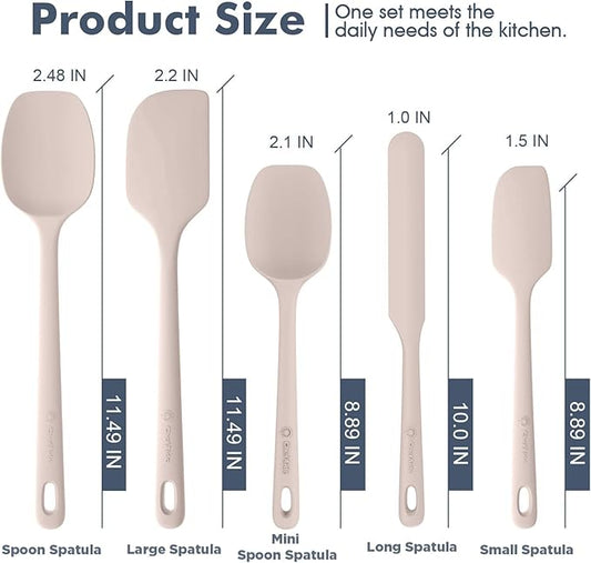 ChefAide 5 Pieces Silicone Spatula Set, Food Grade Rubber Spatula, Upgrade Strong Handle with Ergonomic Grip, Heat Resistant Up to 600°F for Nonstick Cookware, Cooking