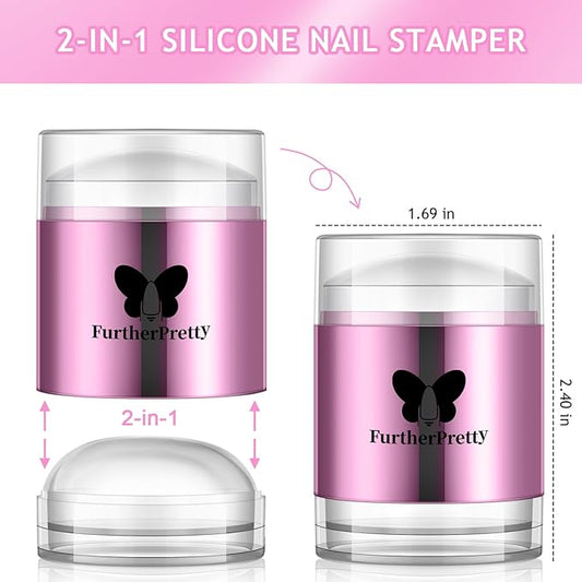 Jelly Silicone Nail Art Stamper, 2-in-1 Detachable Nail Stamping Tool with Scraper for Gel Polish & French Tips, Manicure Salon Supplies, Sello de Silicona para Uñas (2-in-1 Purple)