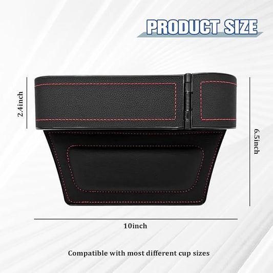 Car Seat Gap Filler Organizer with Cup Holder Expander, Leather Console Seam Filler Storage Box, Auto Front Seat Gap Organizer for Phones Keys Glasses, Universal Fit (Black/Red Passenger)