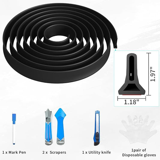Hi-Na 3ft/5ft/6ft/8ft10ft Collapsible Shower Threshold Water Dam Water Barrier for Shower and Water Stopper Keeps Water Inside Water Threshold for Wet and Dry Separation (6ft, Black)
