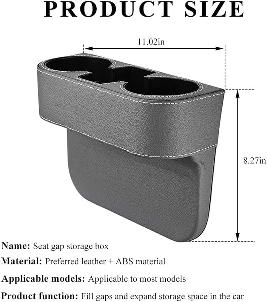 DXNQ Car Cup Holder Gap Filler Organizer, Multifunctional Auto Front Console Gap Filler with Cup Holder, Leather Extra Cup Holder Storage Box for Car Truck SUV, Car Accessories (Gray)