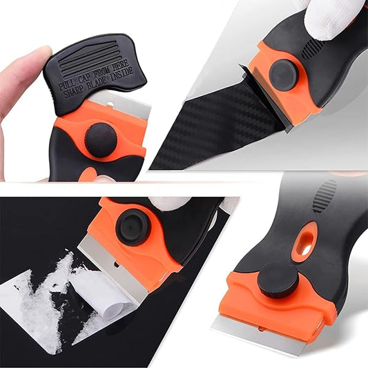 Razor Blade Scraper, 2-in-1 Double Edged Razorblade Scraper Tool with 20Pcs Razor Blades, Multi-Purpose Paint Cleaning Razor Scraper for Glass, Decals, Stickers, Labels, Caulk, Adhesive, Paint Removal