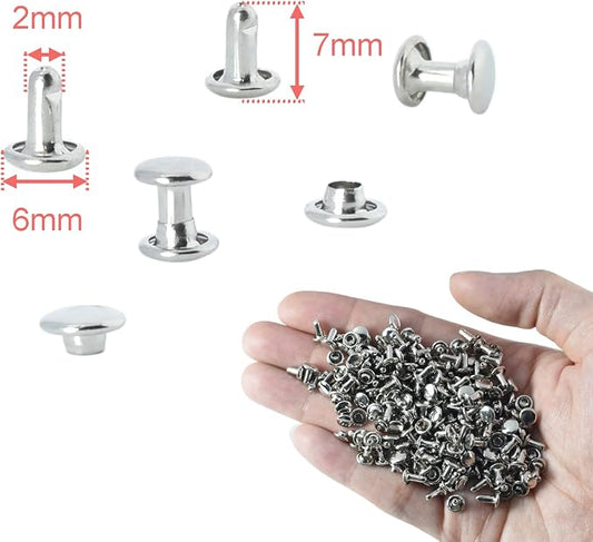 200Sets 6mm Round Cap Leather Rivets, Double Cap Rivets Tubular Metal Studs Rivets for Leather Purse Keyrings Repair and Crafts Decoration (6mm Silver)