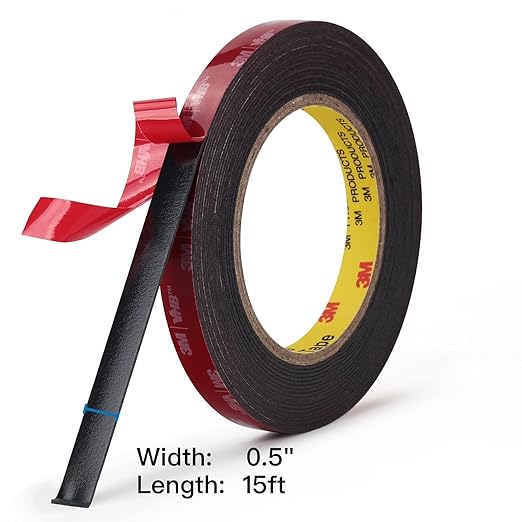 3M Double Sided Mounting Tape 2 Pack 0.5" Width 5925 Black Foam Tape High Bond Waterproof Heavy Duty Strong Adhesive Tape Thick 0.025 in Fastener Replace Décor Frame Logos
