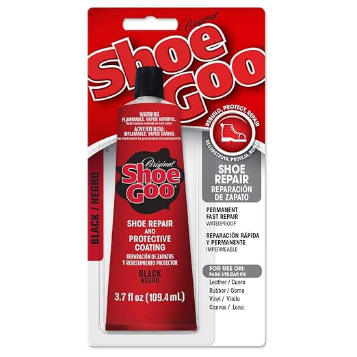 Black Shoe Goo Repair Adhesive for Fixing Worn Shoes or Boots, Black, 3.7 Ounce (109.4mL), 4 Snip Tip Applicator Tips and Pixiss Spreader Tools Set.