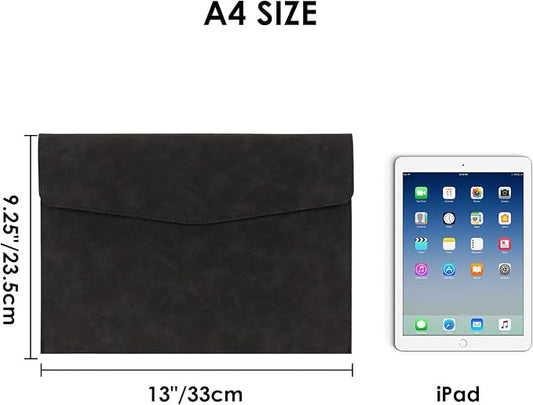 PU Leather Document File Folder,Thin A4 Folder Envelope File Organizer Storage Bag, Receipt Contract Case with Magnetic Closure (Black)
