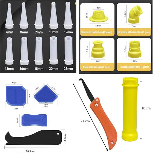 Sausage Caulking Tips 7-23mm Cone Trowel Nozzles Nozzle For Sausage And Bulk Guns ,V-neck,Glue nozzle + scraper + hook knife tool set,Non-stick, no-clean adhesive nozzle