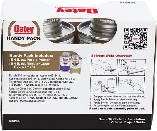 Oatey 30246 4 oz. PVC Regular Clear Cement and 4 oz. NSF Purple Primer Handy Pack
