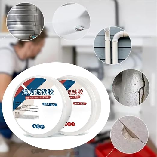 Heavy-Duty Iron Mud Adhesive for Repairs, Plastic Steel Repair Mud Iron Adhesive, Heavy Duty Waterproof Sealant Mastic for Metal Pipes, PVC Pipes, Wall Holes, Ceramics (White)