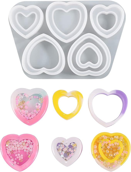 Resin Shaker Silicone Molds, Heart-Shaped Quicksand Silicone Molds Resin Casting Molds Epoxy with PVC Sheets and Colored Beads for Jewelry Making