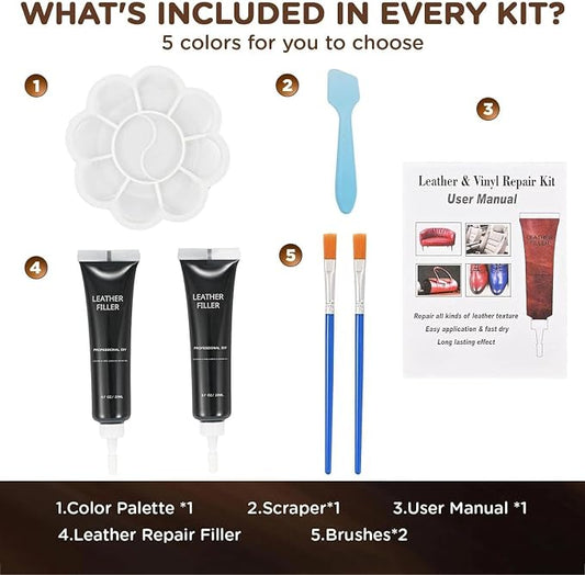 Kenbry Vinyl and Leather Repair Kit, Black Vinyl Repair kit for Car Interiors, Furniture, Couches,Shoes,Restore Leather Scratch, Tears & Burn Hole