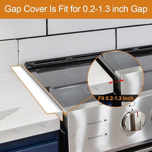 KindGa Foldable Stove Gap Filler Kitchen Counter Range Guards 25inch,Silicone Stove Gap Covers Electric Stoves Gap Filler Oven Side Sealing Strip Between Countertop and Stovetop Pack 2 (White)