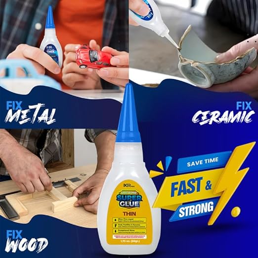 CA Glue Thin Viscosity Kit (12x1.75 oz.) Cyanoacrylate Glue, Super Glue for Precision Repairs, Wood, Plastic, Model Building, Crafts, and 3D Printing, Fast-Drying Adhesive for Tight Spaces and Cracks