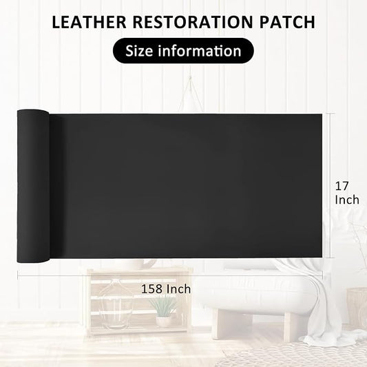 Leather Repair Patch 17X158 Inch Self Adhesive Leather Repair, Large Leather Repair Tape for Couches, Furniture, Car Seats, Cabinets, Sofa, Handbags (Black, 17X158 Inch)