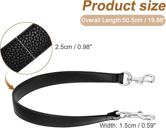 uxcell 19.29 Inch PU Leather Short Bag Strap with Clasp, Purse Handles Handbags Replacement Straps for Clutch Bag Underarm Bags, Black, Silver Buckle