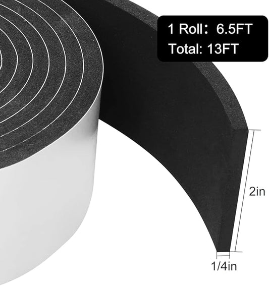 2 Rolls Seal Foam Tape, 2'' W x 1/4'' T Weather Stripping Close Cell Door Sealer, Single Sided Weather Strip, Total 13 Feet Long…