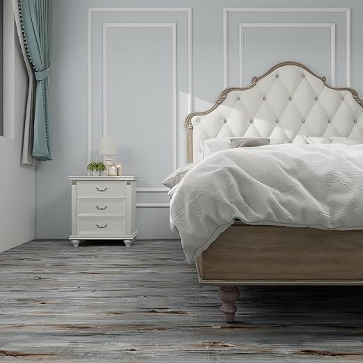 Wood Grain Peel and Stick Floor Tiles – 11.8” Width, Full Roll Length of 118" – Versatile Design for Any Space, Sunwashed Blue Self Adhesive Vinyl Flooring, Waterproof and Non-Slip Features