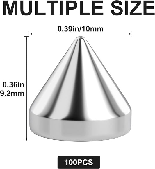 OIIKI 100 PCS 10 mm ABS Bullet Spike Cone Studs, Rivets Cone Spike Studs Beads, Flat Back Punk Spikes DIY Crafts Studs Glue on Decoration for Leather Clothes Belt Bags Jewelry Trims - Silver