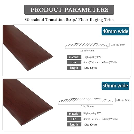 Floor Transition Strip 2" Self Adhesive Flat Vinyl Flooring Transitions Strip with Strong Backing Wood Grain (5cm, 10FT, Red Oak)