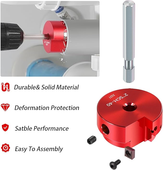 9-Piece PVC Pipe Reamer Kit for 1/2" Drills - 1/2",3/4",1",1-1/4",1-1/2",2",2.5",3",4” Inner Cutter Tool Reamer for PVC, CPVC, ABS, Conduit & Industrial Pipe, SCH40 Repairs, Pipes Fitting Saver