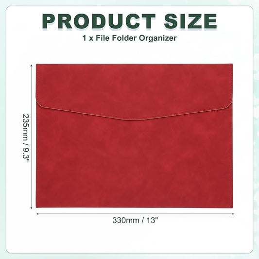 PATIKIL PU Leather A4 File Folder, Document Holder Filing Organizer Portfolio Envelope Folder Case with Snap Closure for Letter Receipt, Red